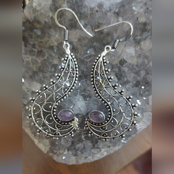Ornate Amethyst Statement Earrings - Picture 3 of 5